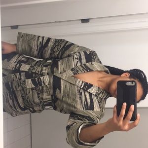 Green, Black, and Beige Kimono/Blazer w/ belt